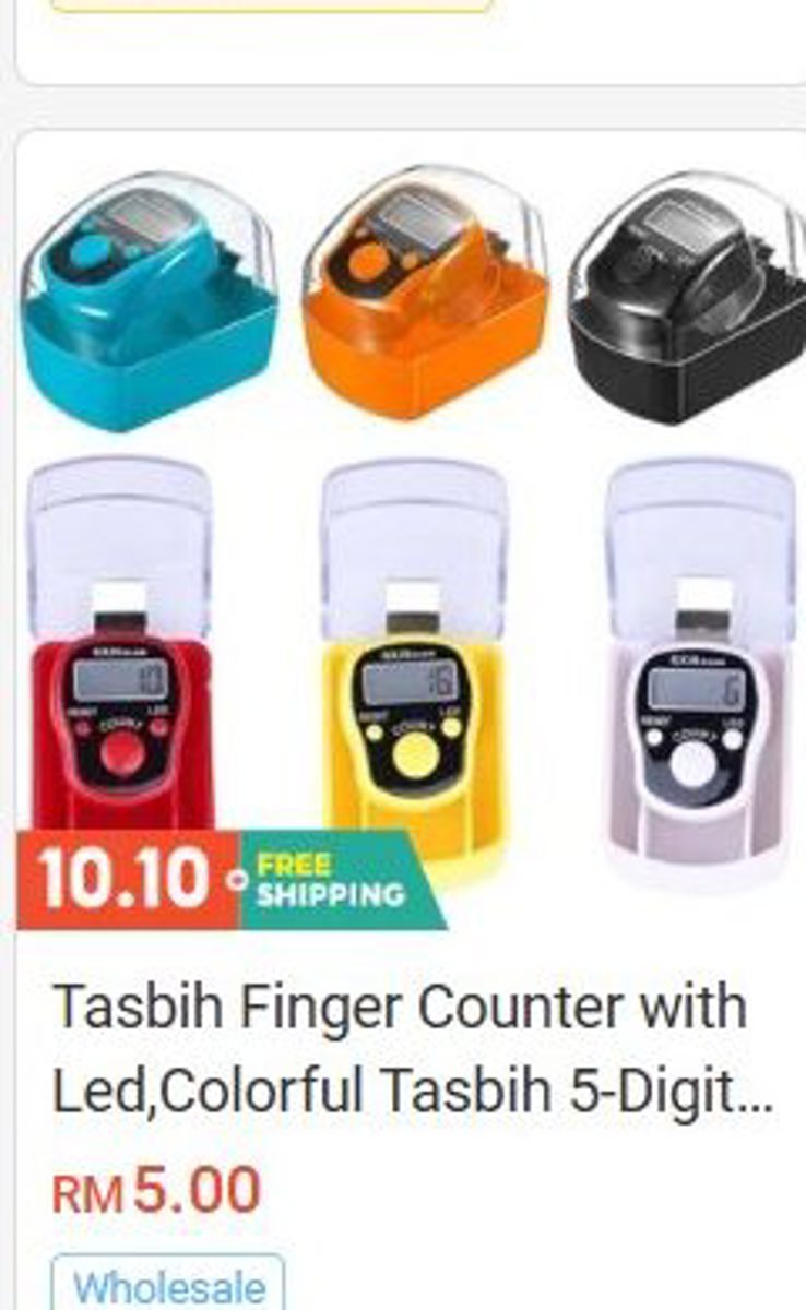 Finger Counter Tasbih with LED (5-Digit, Colorful) Tasbih