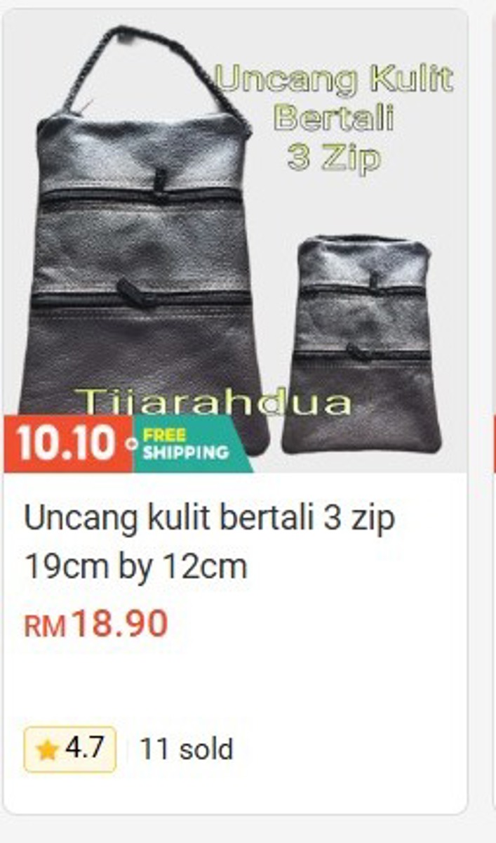 Leather Pouch with Strap 3 Zips (19cm x 12cm)