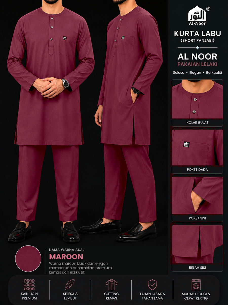 Al Noor Kurta Labu Kain Cotton Leher Bulat