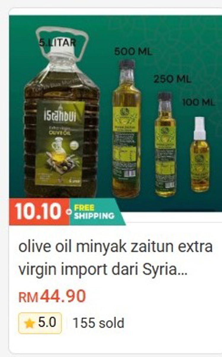 Extra Virgin Olive Oil (Minyak Zaitun) Imported from Syria